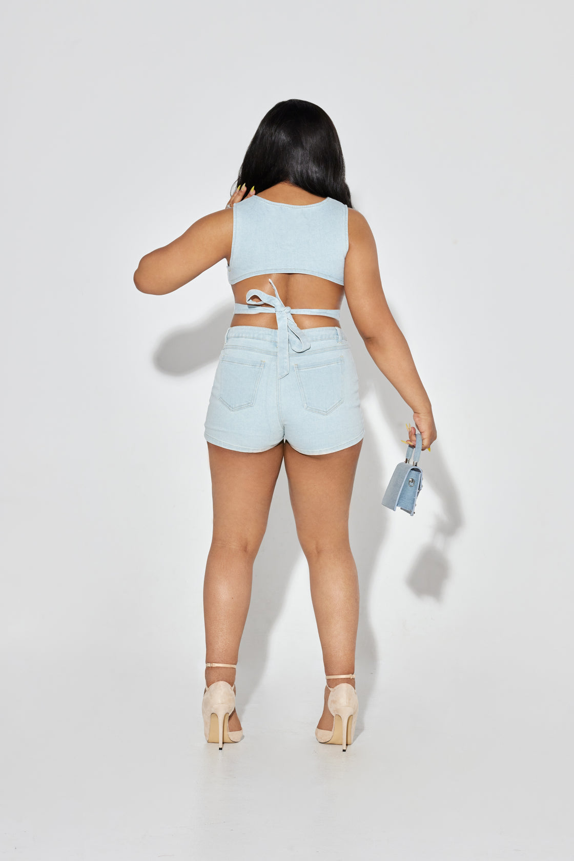 2-Piece Denim Crop Top and Short Set