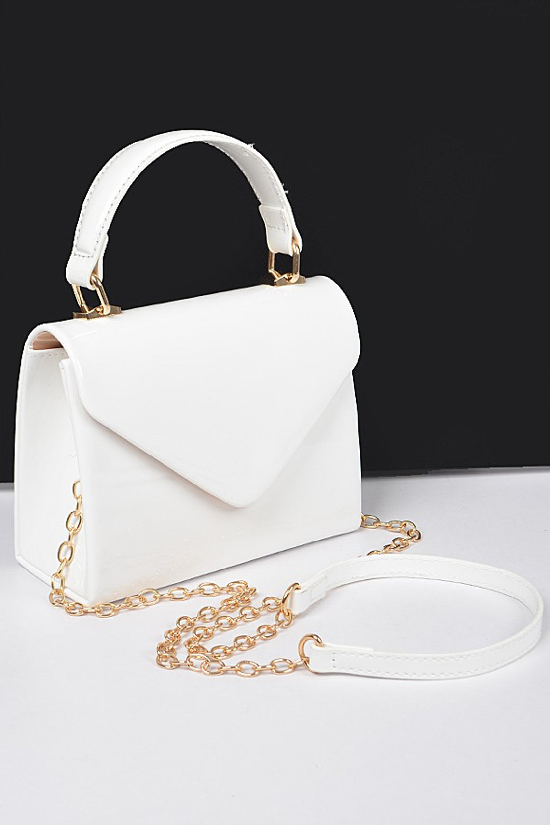 Enamel Faux Leather Top Handle Bag